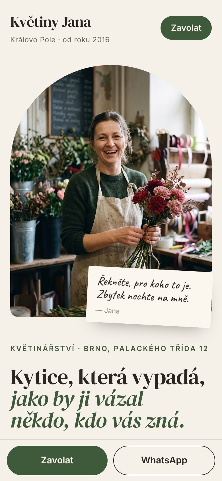 Web Květiny Jana na mobilu
