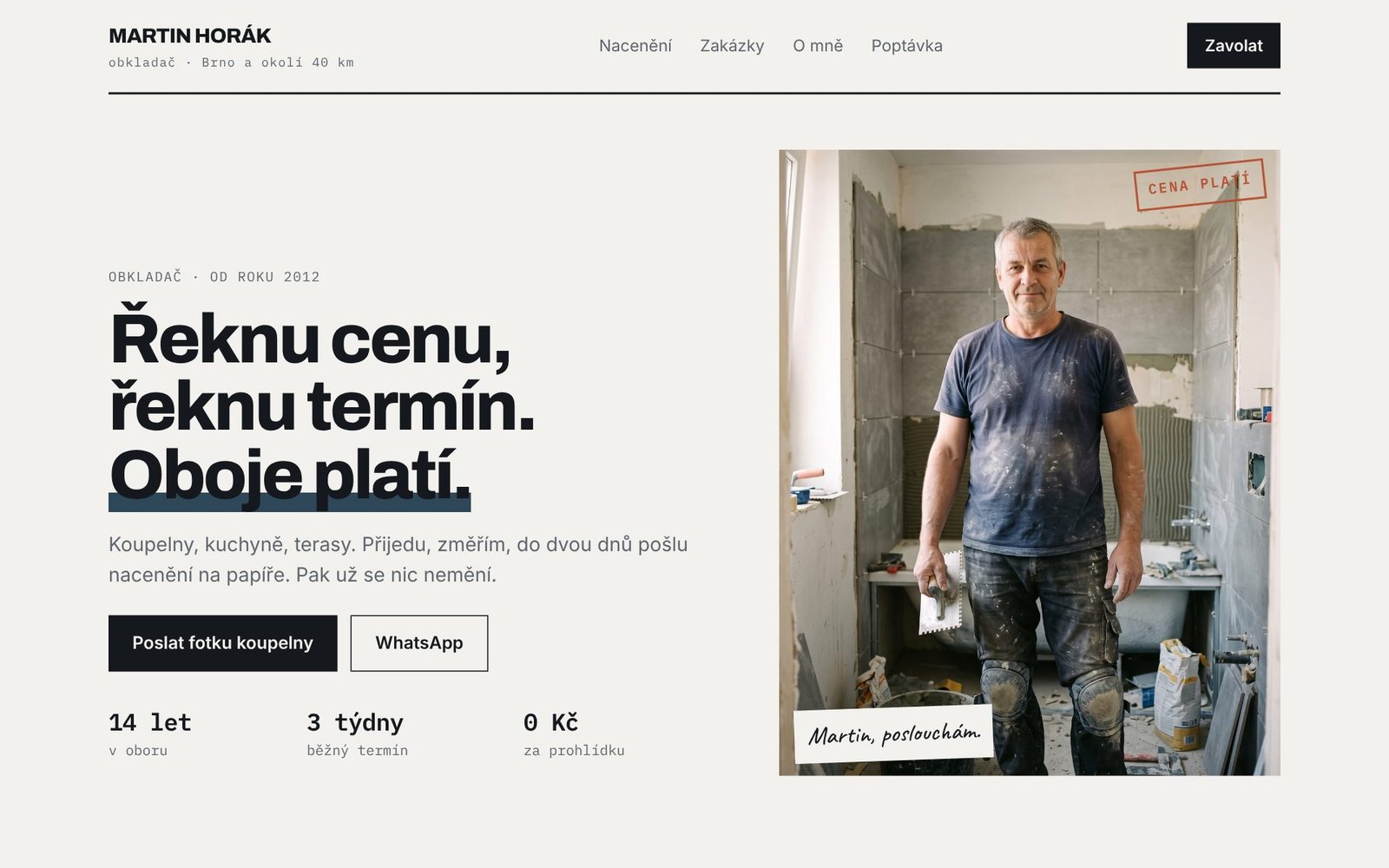 Web obkladače Martina Horáka na notebooku